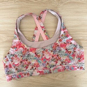 Lululemon 12 Pink Floral Sports Bra Running Gym Boho Cottage Strappy Back